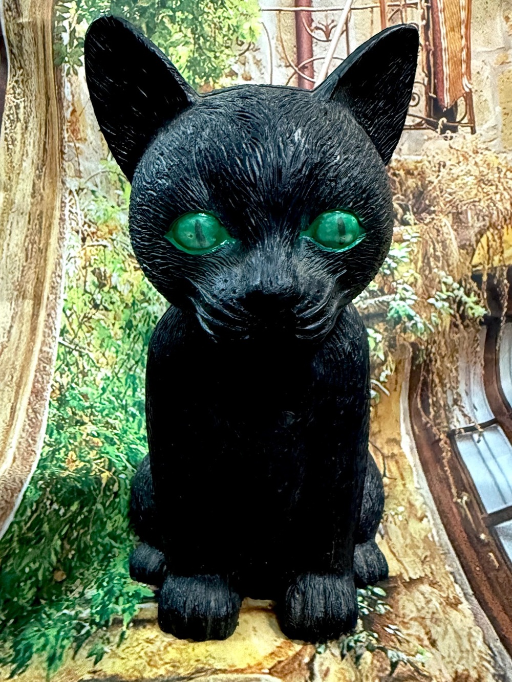 🔥Spellbound Sitting Cat Halloween Black Cat Green Eyes Decorative Prop Indoor